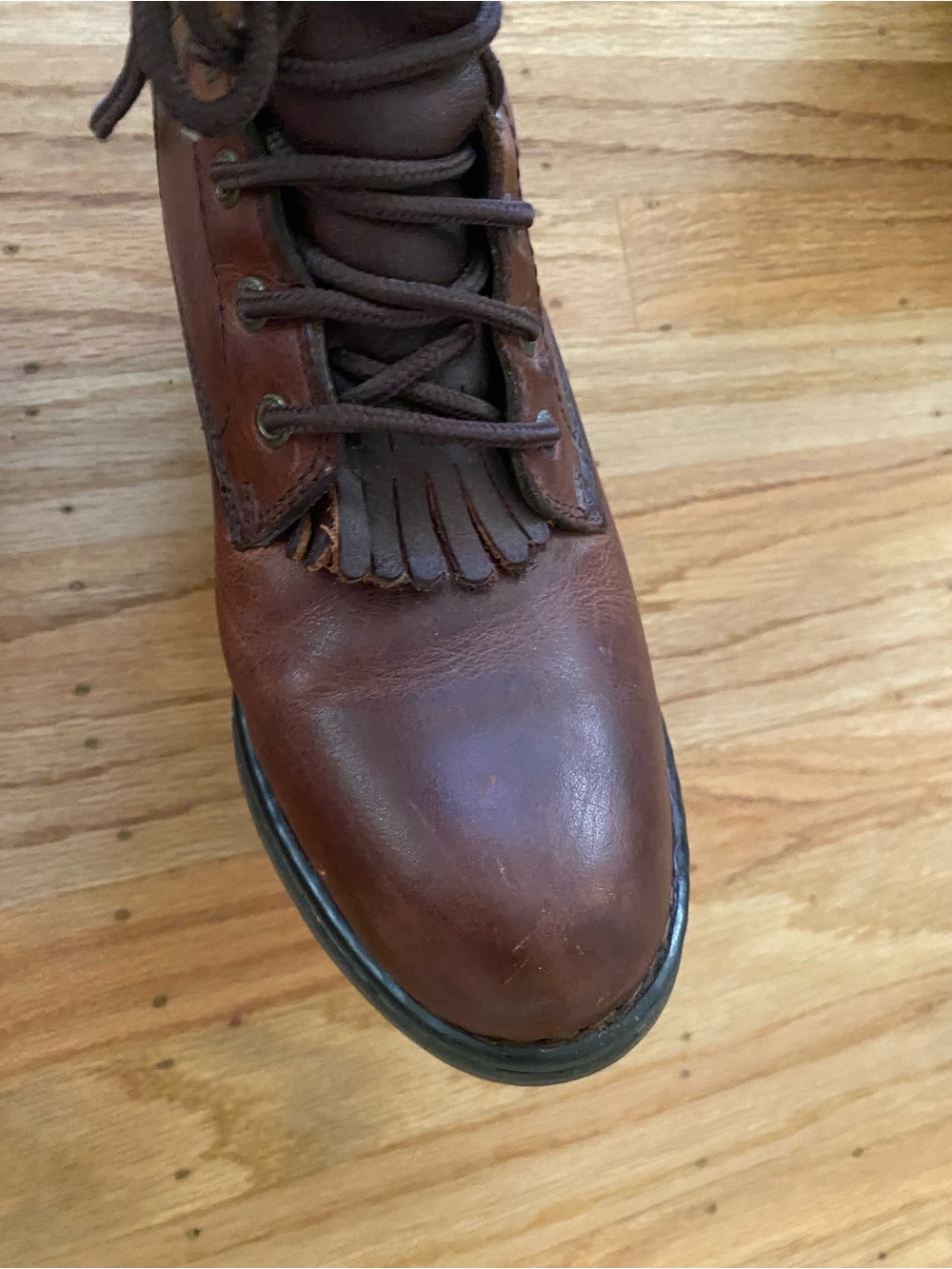 Double H Women's Brown Lace-Up Leather Fringe Boots - Picture 4 of 10